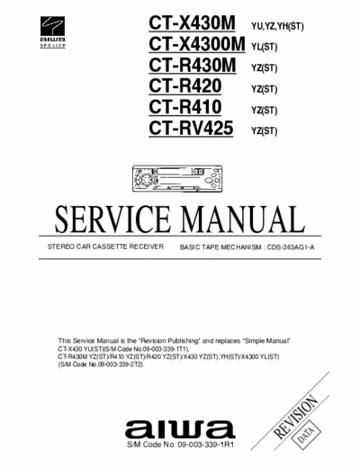 AIWA CT-R410 car audio (18 pag) mod. R420, R430M, RV425, X4300M, X430M